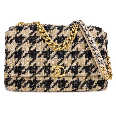 chanel 19 maxi flap bag in beige black houndstooth tweed|chanel handbags uk.